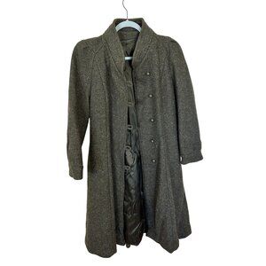 Vtg Womens Wool Coat Doublen Breasted Olive Green Toggle Medium 90s Pockets